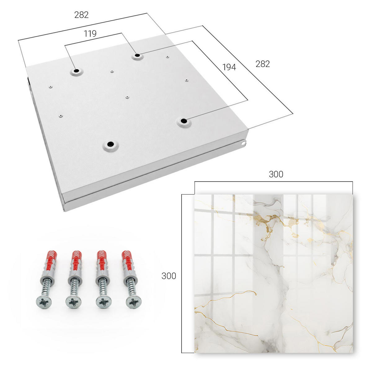 SCHLÜSSELBOX Weiß 30x30 cm – Türöffnung nach rechts - Eleganter Hintergrund - Weiß, Metall (30/30/5cm) - TULUP