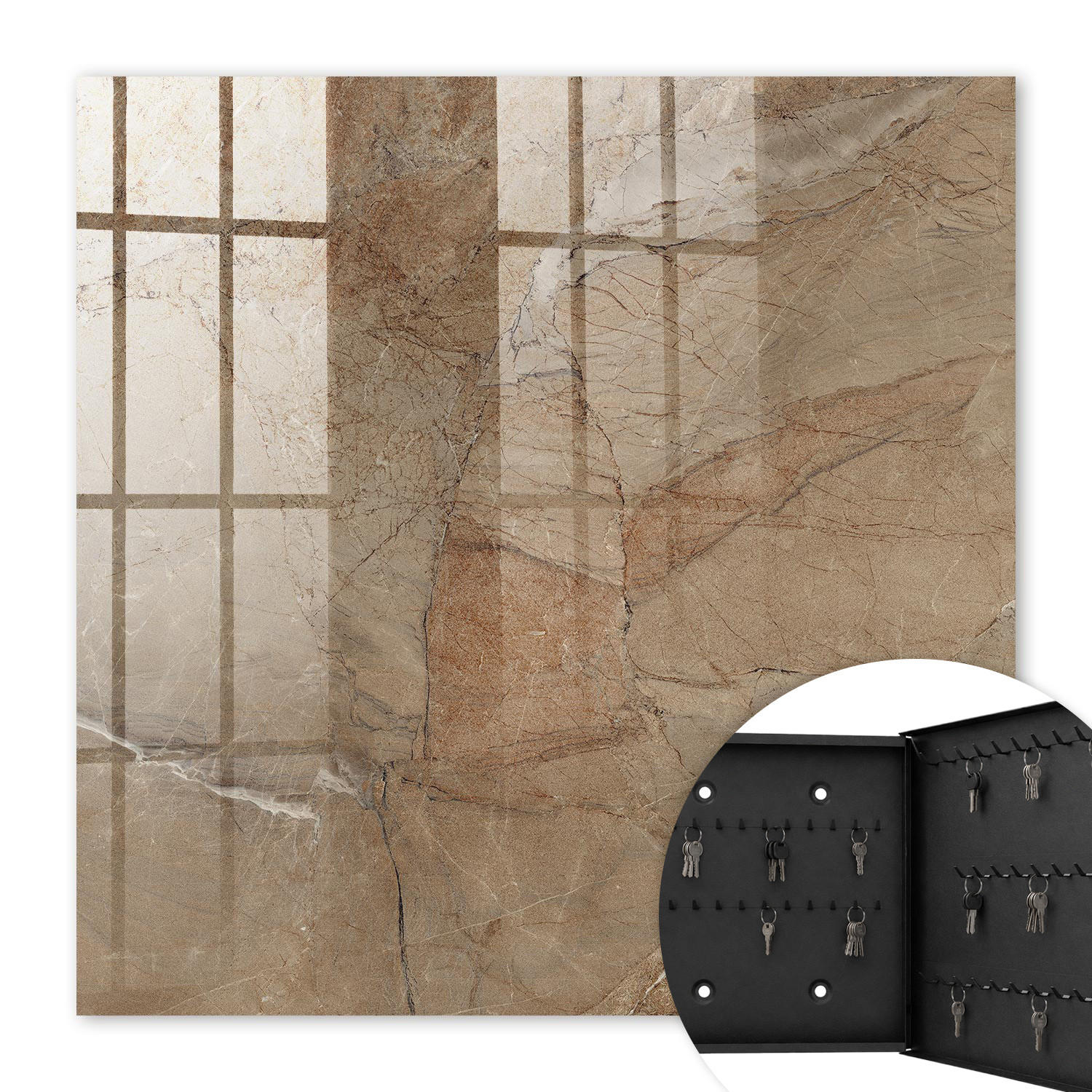SCHLÜSSELBOX Schwarz 30x30 cm- Türöffnung nach rechts - Steintextur - Hellbraun, Metall (30/30/5cm) - TULUP