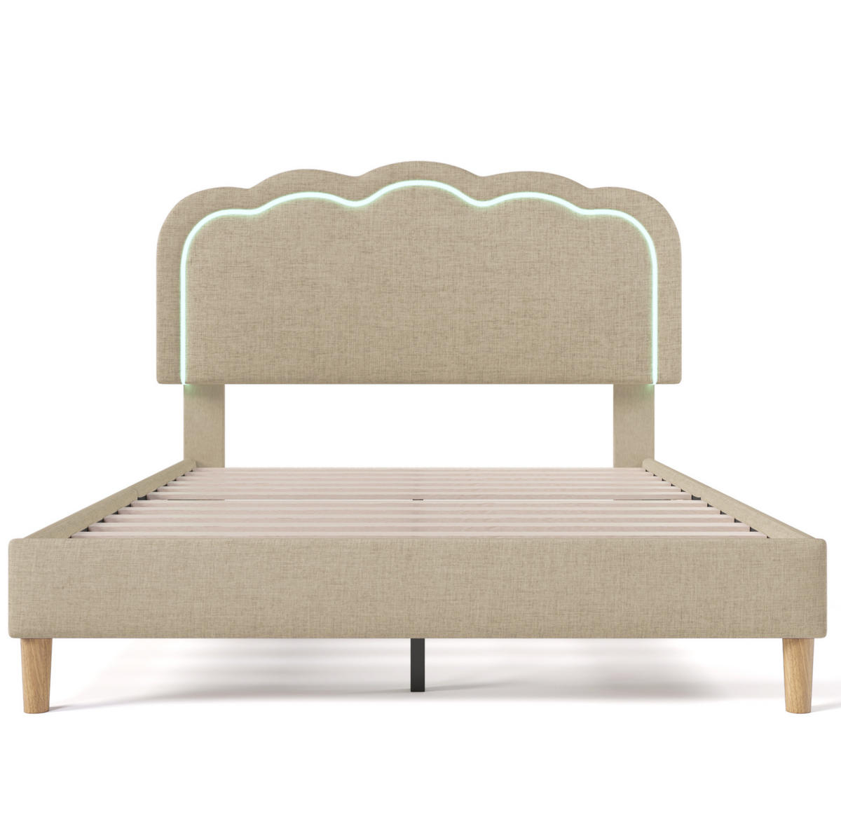POLSTERBETT mit LED-Kopfteil 140x200 cm Leinen Beige - Beige, Metall (140/200cm) - Meubliv