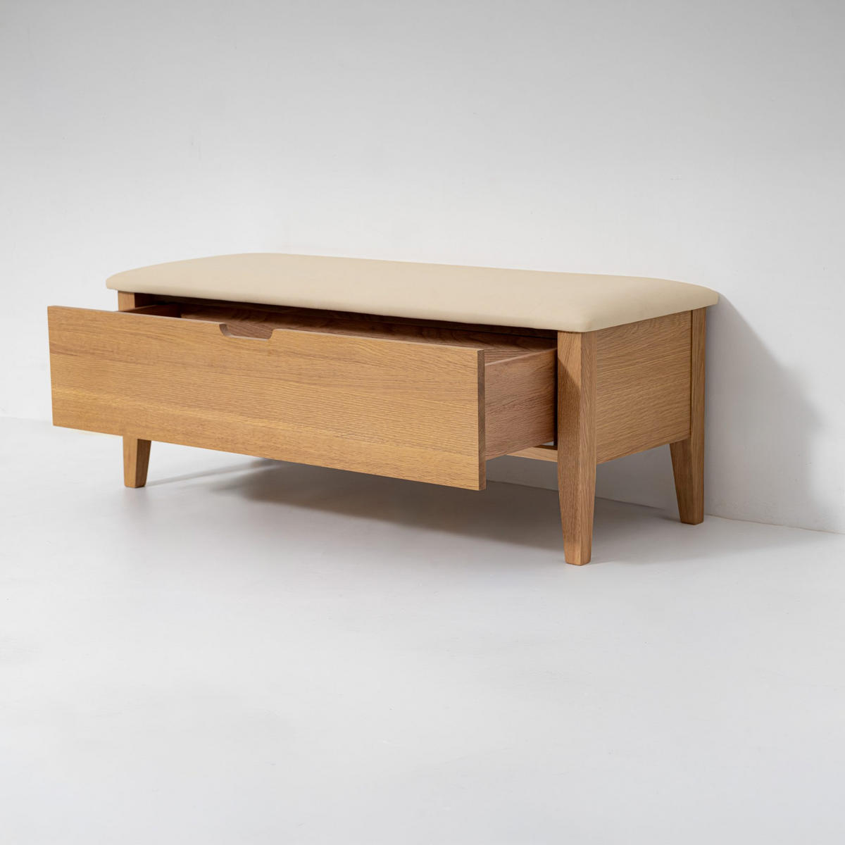 SITZBANK Oslo 110 cm, Eiche Natur, Leder Beige - Beige, Holz (110/43/43cm) - WOODEK