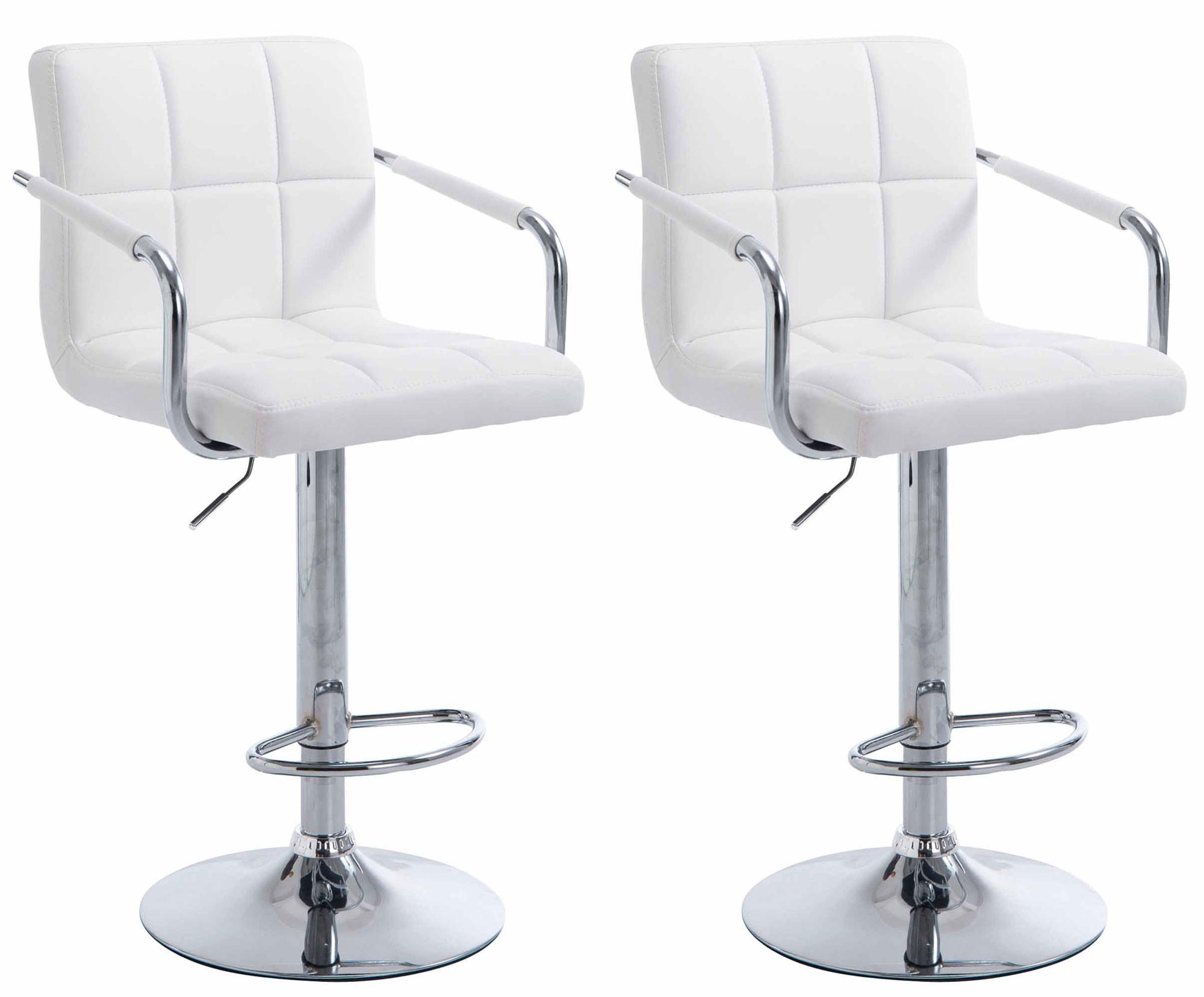 BARHOCKER 2er Set Lederlook Weiß - Chromfarben/Weiß, Textil/Metall (54/91/46cm) - CLP