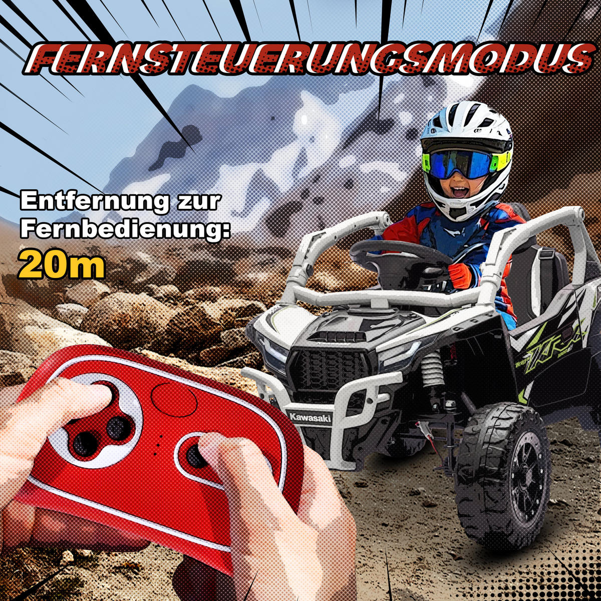 KINDER-ELEKTROAUTO mit 2 Motoren Fernbedienung und LED-Leuchten - Grau, Kunststoff (100/64/56cm) - AIYAPLAY