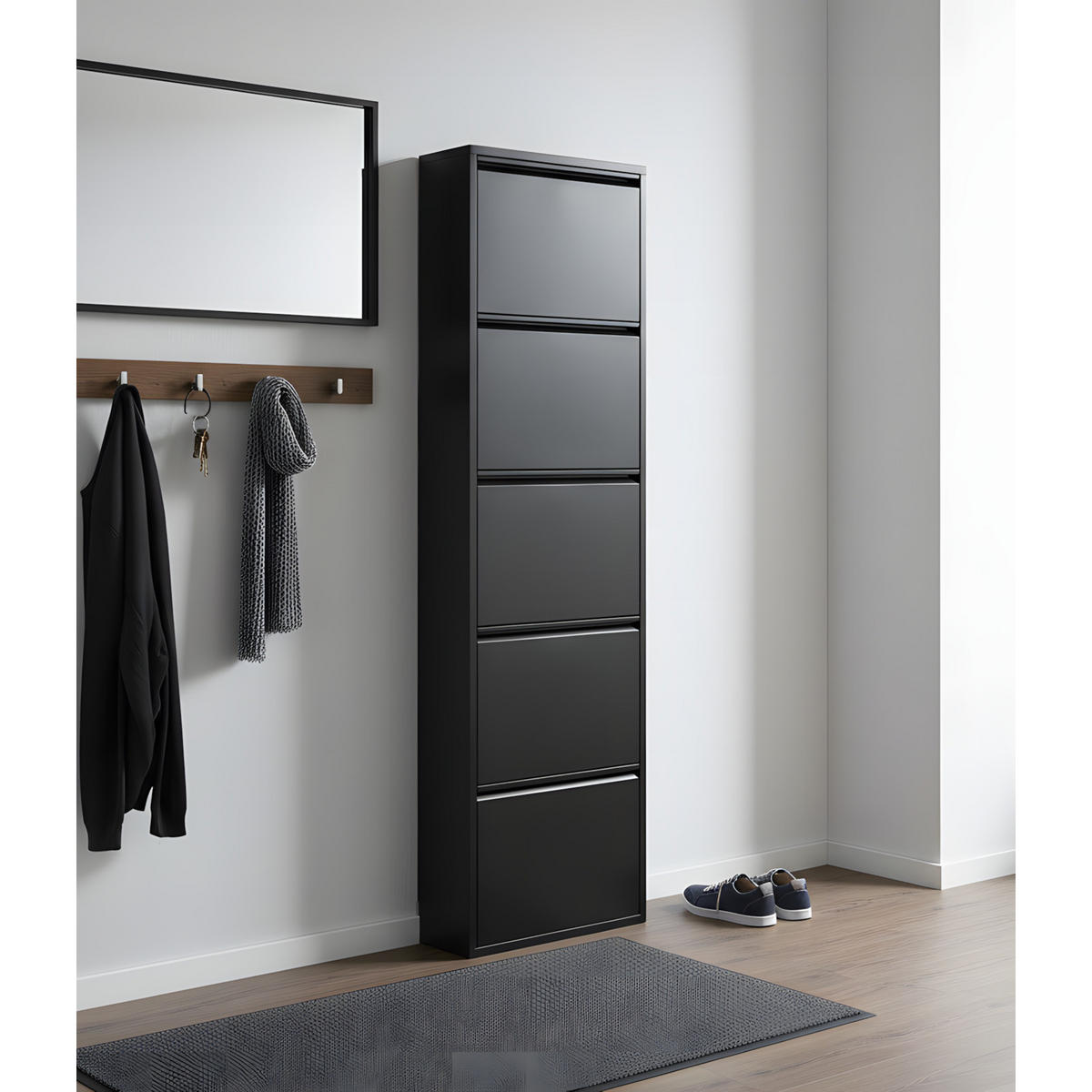 SKOSKÅP Pisa 50 x 16 x 173 cm – svart - Svart, Träbaserade material/Metall (50/173/16cm) - ebuy24