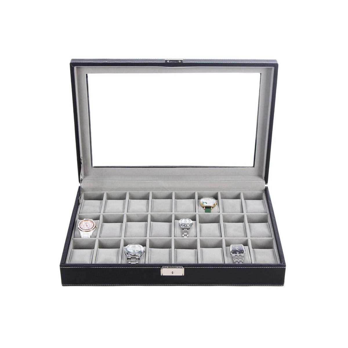 UHRENBOX FÜR 24 UHREN - Schwarz, Holzwerkstoff (29.5/43.5cm) - Hansiro