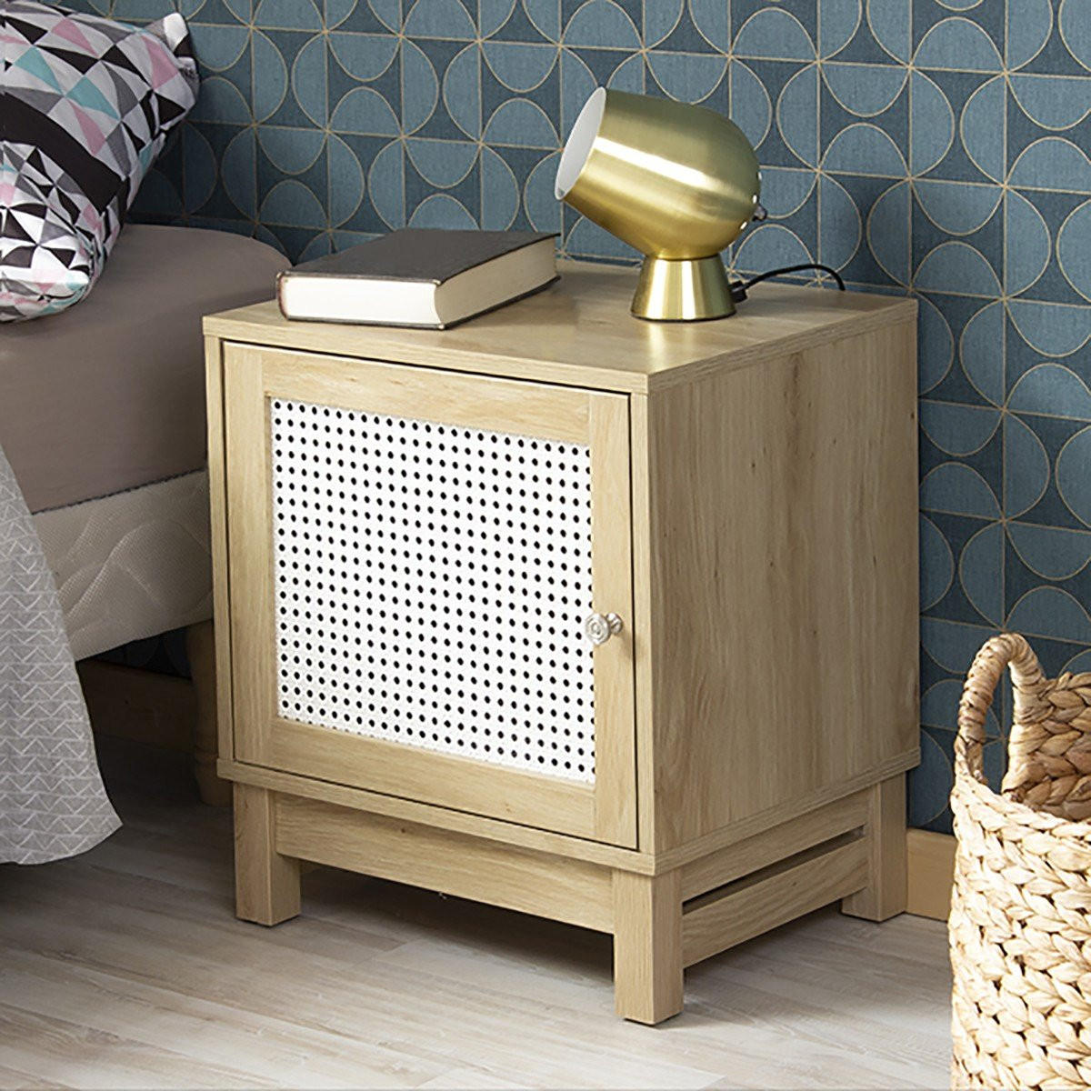 NACHTTISCH mit 1 Tür Rattanimitat - Apfelbaumfarben, Holzwerkstoff (35/50/45cm) - Calicosy