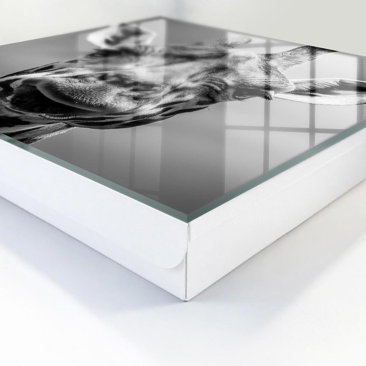 SCHLÜSSELBOX Weiß 30x30 cm – Türöffnung nach rechts - Giraffenporträt - Grau, Metall (30/30/5cm) - TULUP