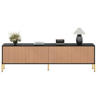 TV-SCHRANK aus Holzwerkstoff 179x35x53,5 cm Schwarz/Natur mit 4 Türen und strukturiertem Frontdesign - Hellbraun, Holzwerkstoff (179/53.5/35cm) - Modfu