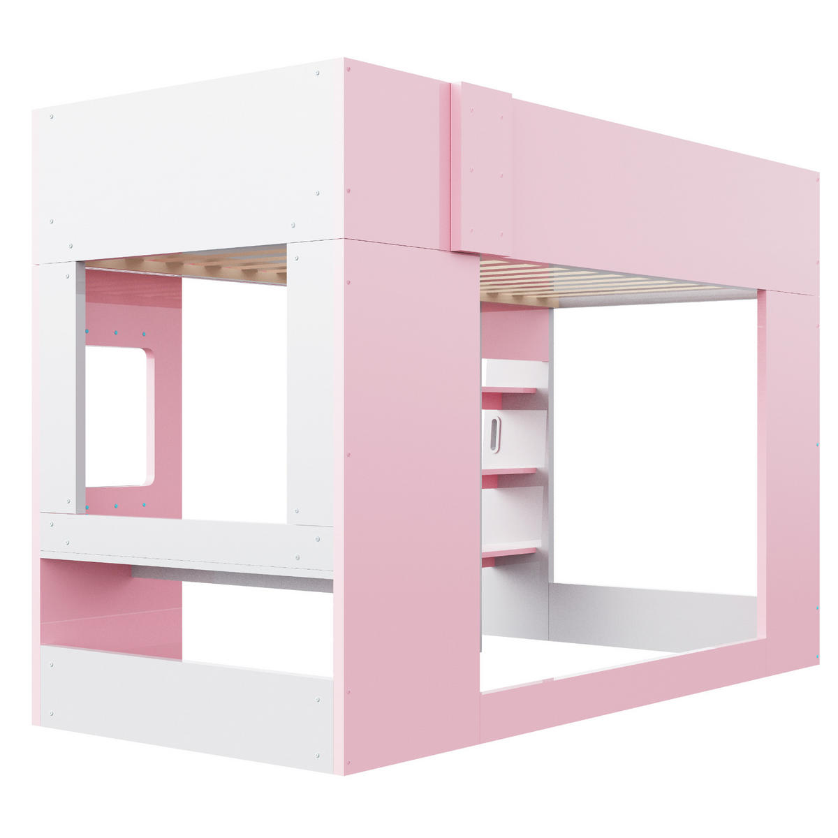 HOCHBETT 90/200 cm mit Lichtleiste und Schreibtisch, DE-41600, in Rosa - Pink, Holzwerkstoff (90/200cm) - ComfortXL