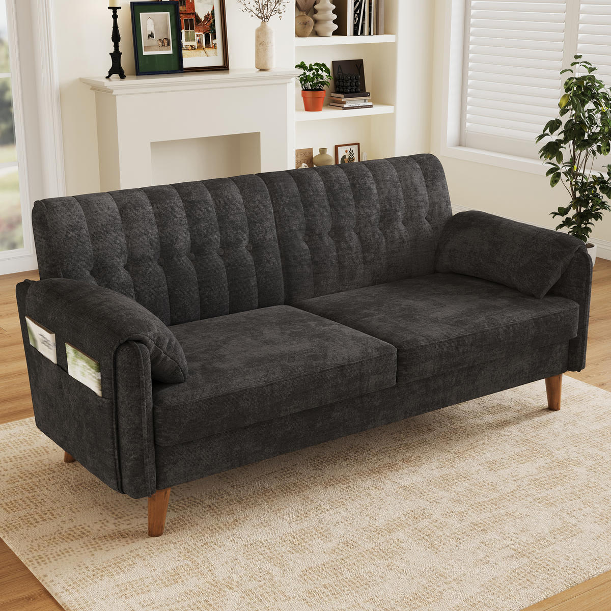 2-SITZER-SOFA Chenille mit Massivholzbeinen, DE-42464, Grau - Dunkelgrau, Holzwerkstoff (161.5/83.5/79cm) - ComfortXL