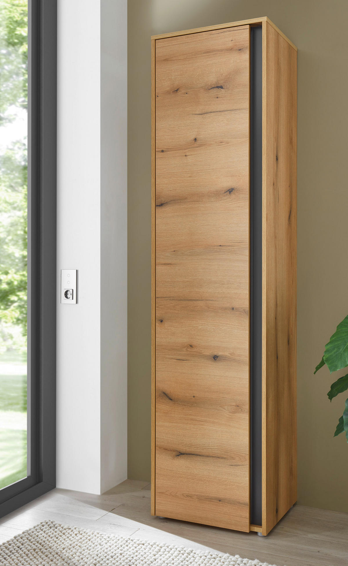 SCHUHSCHRANK Evoke Eiche, grau Flurschrank 50 x 200 cm mit 10 Fächern - Eichefarben/Schwarz, Holzwerkstoff/Kunststoff (50/200/40cm) - Furn.Design