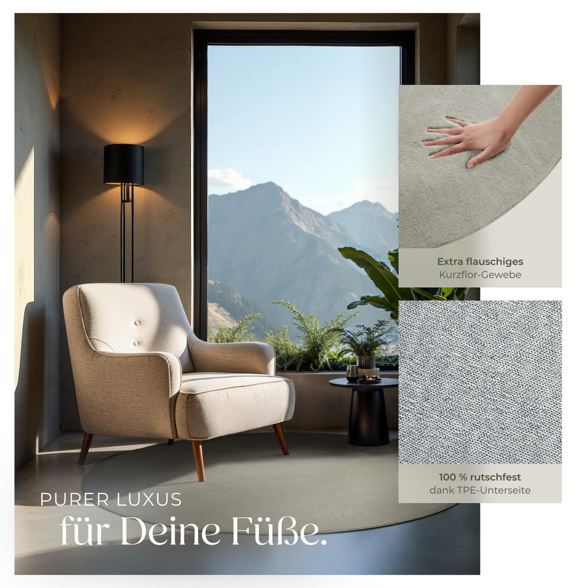 KURZFLORTEPPICH Soft Zone,rutschfeste Unterseite,Sand - Sandfarben, Kunststoff (120/120cm) - tectake