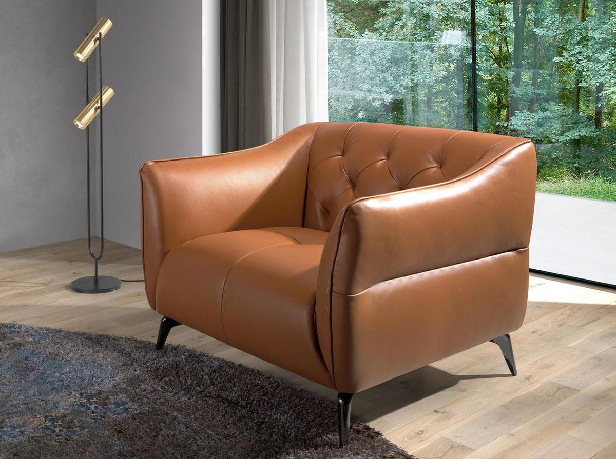 CHESTER Sessel Leder braun Erde Ton - Edelstahlfarben/Dunkelbraun, Leder/Metall (103/77/95cm) - ANGEL CERDA