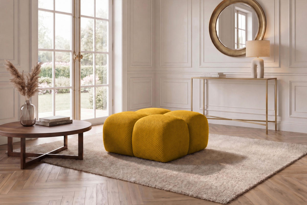 HOCKER, Pouf, Strukturierter Premiumstoff Sonic, Senffarbe, Averro - Gelb, Holz (88/42/88cm) - Kaiser Möbel