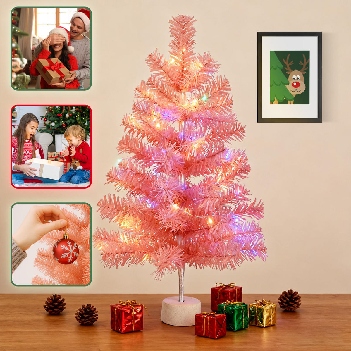 WEIHNACHTSBAUM Elowynth 30/30/60 cm - Pink, Kunststoff (60cm) - ZMH