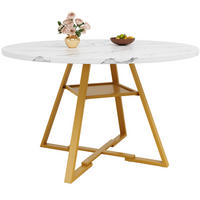 RUNDER Esstisch, MDF in Marmoroptik mit Metallgestell & Ablageregal, Ø 120/75 cm, Weiß - Weiß, Holzwerkstoff (120/120/75cm) - Redom