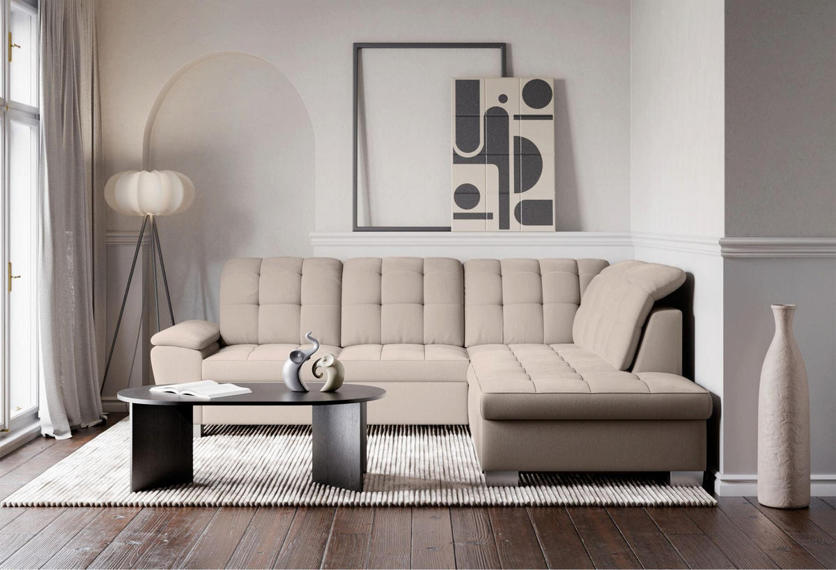 ECKSOFA Jamaal Beige rechtsseitig - Beige/Schwarz, Textil (212/258cm) - Selsey