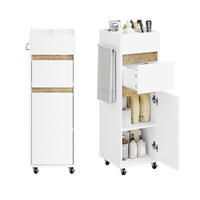 BADEZIMMERSCHRANK mit Rollen und Handtuchhalter Weiß 33x30x91,5 cm - Weiß, Holzwerkstoff (33/91/30cm) - SoBuy