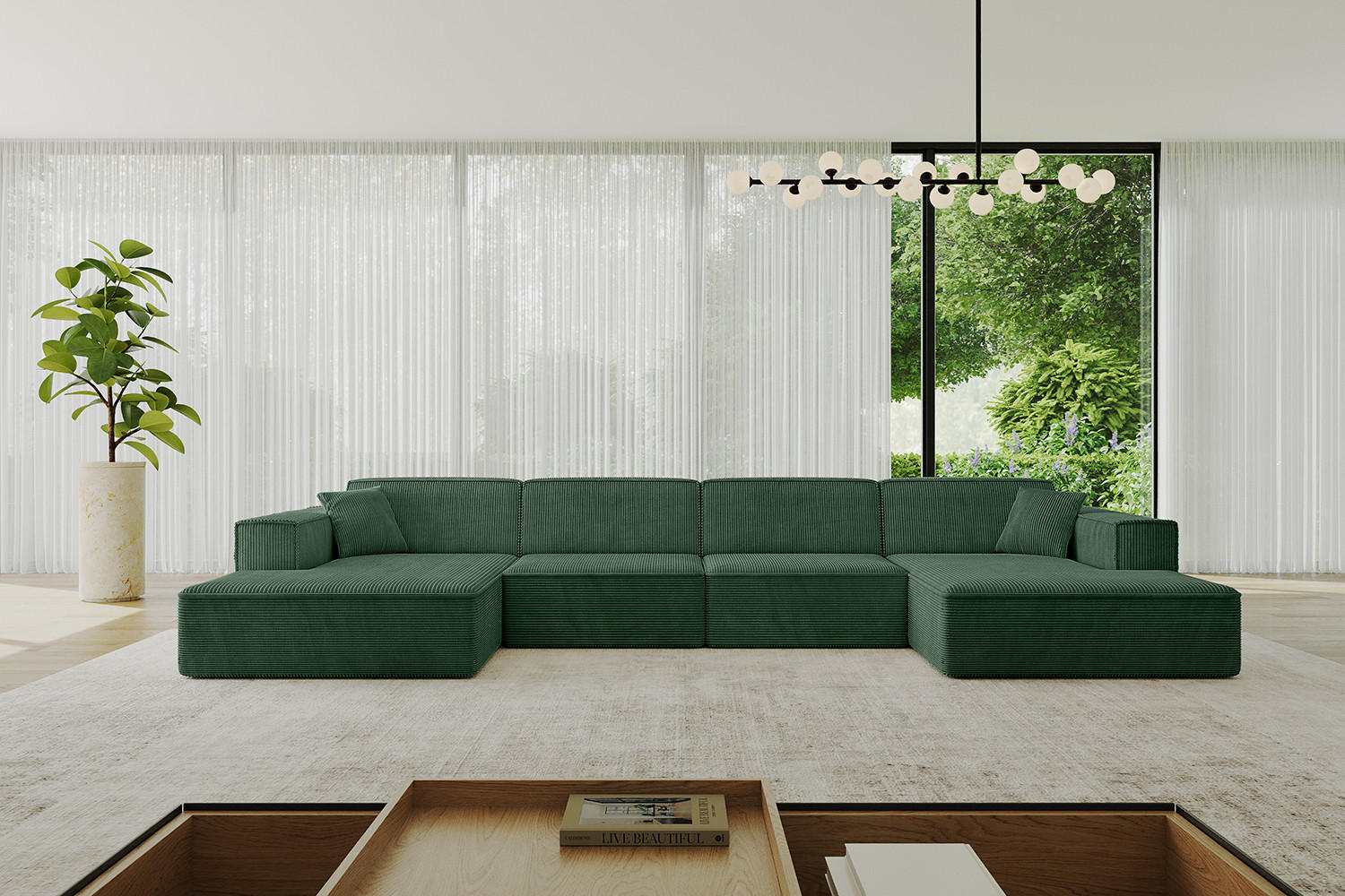 WOHNLANDSCHAFT IREA-U2-v4 - 382x165x72,5 cm Grün - Grün, Holzwerkstoff/Textil (382/72/165cm) - ALTDECOR