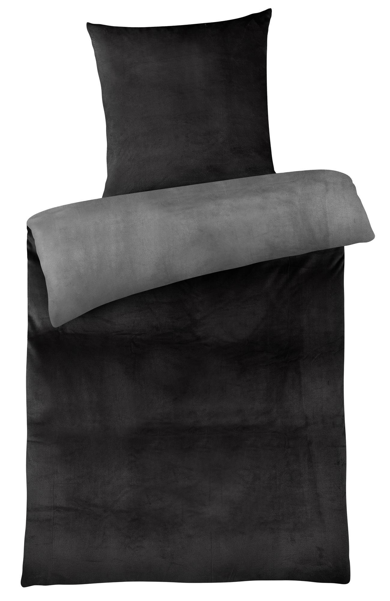 WINTER-BETTWÄSCHE 135x200 Cashmere-Touch Warmer Winter Bettbezug Kuschelig Grau Schwarz - Schwarz, Textil (135/200cm) - Carpe Sonno