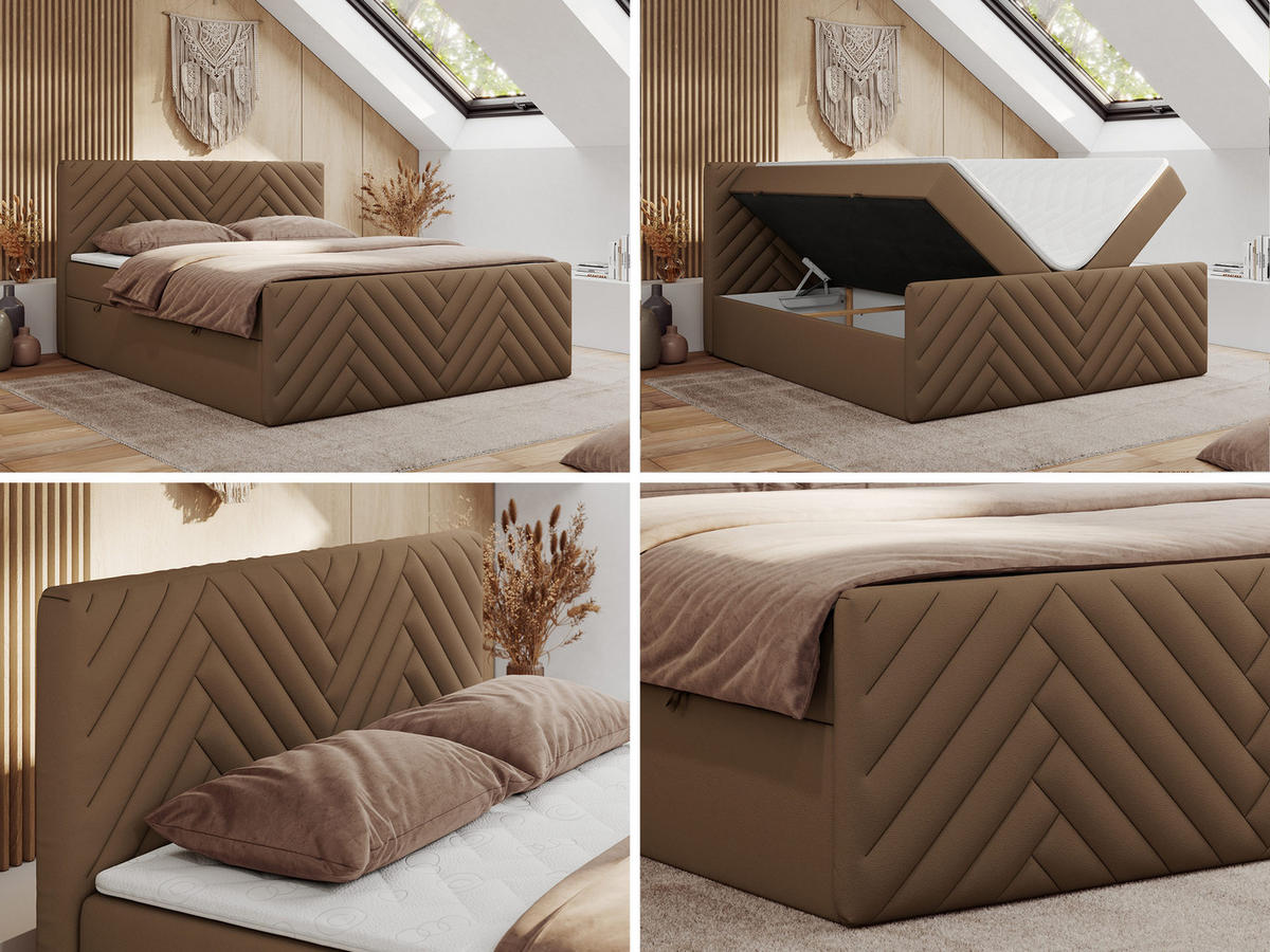 BOXBETT PARIS DUO 120/200 - Braun Kunstleder - H3 - Braun, Holz/Textil (120/200cm) - MKS