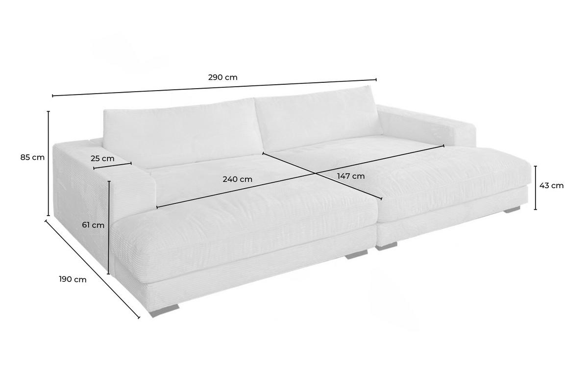 BIG SOFA XL MADELINE Braun Cord - Dunkelbraun/Schwarz, Kunststoff/Textil (290/85/190cm) - KAWOLA