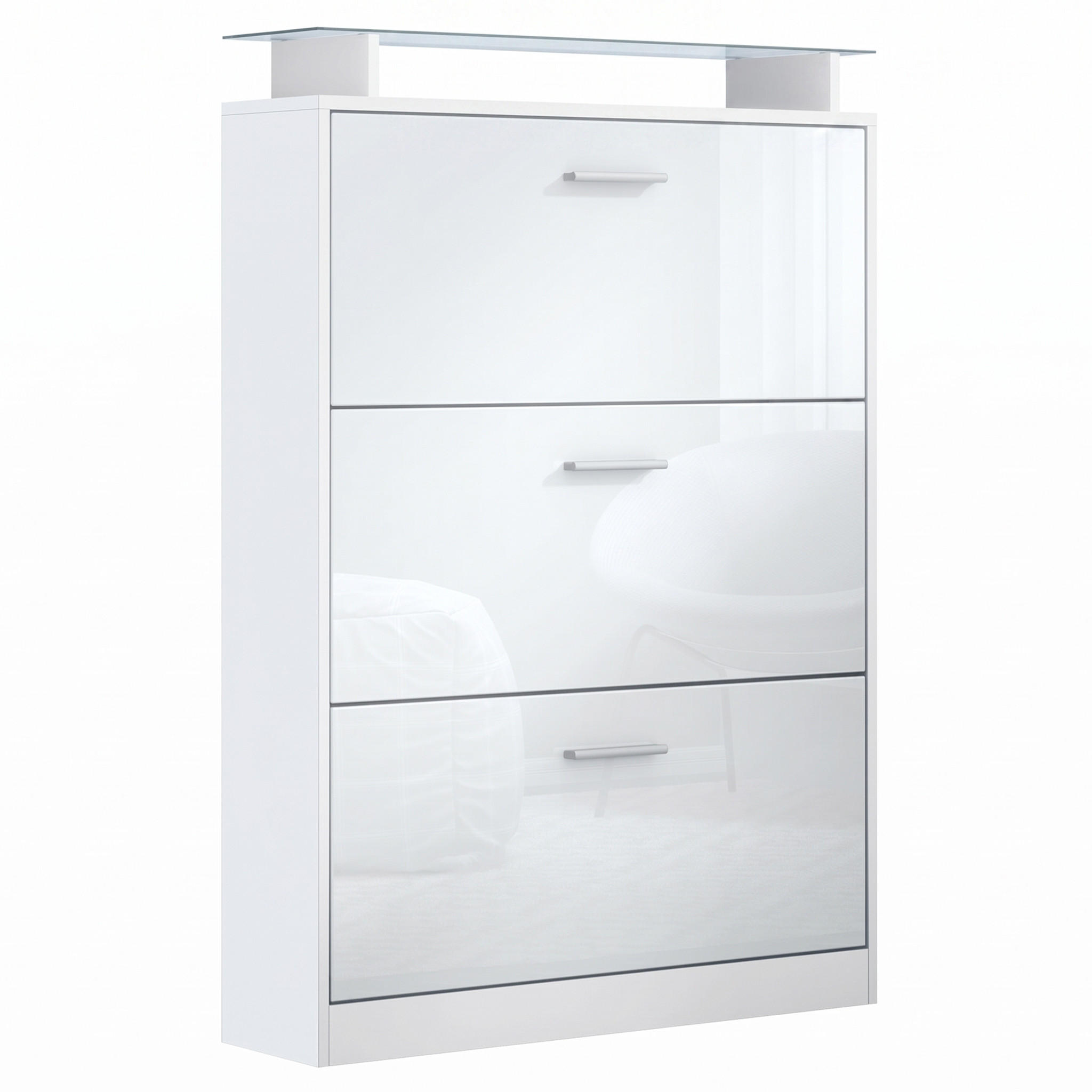SCHUHSCHRANK Lavia Front in Weiß Hochglanz - Weiß Hochglanz, Holzwerkstoff (89/128/23cm) - Vladon