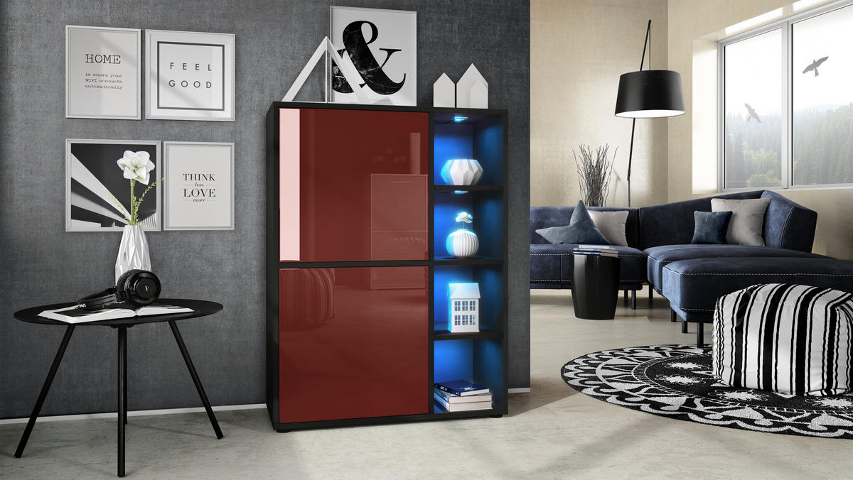 HIGHBOARD Cuba Türen in Bordeaux Hochglanz - Bordeaux, Holzwerkstoff (79/105.5/35.5cm) - Vladon
