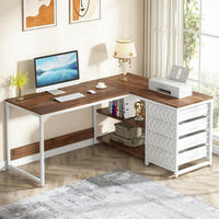 SCHREIBTISCH L-Form mit 4 Schubladen und 2 Ablagen 150 x 110 x 75 cm Walnuss/Weiß - Multicolor, Holzwerkstoff (110/150/75cm)