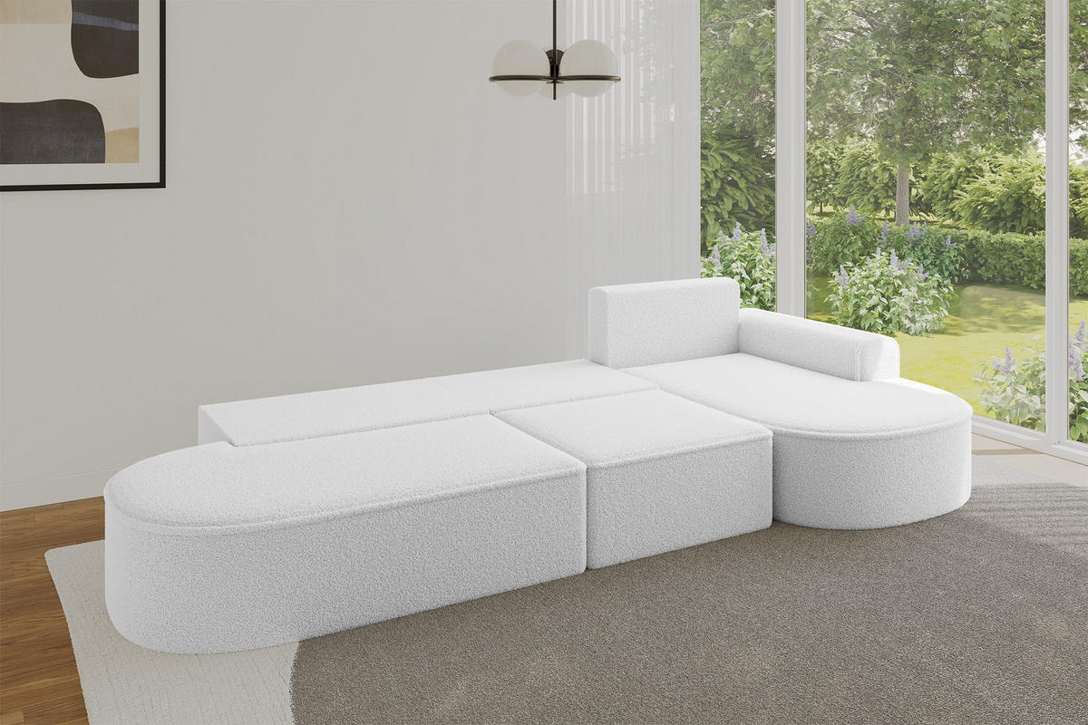 ECKSOFA mit Schlaffunktion Ottomane RECHTS MARI L2-S 368X167X85 Weiß Bouclé - Schwarz/Weiß, Holzwerkstoff/Kunststoff (167/368cm) - ALTDECOR