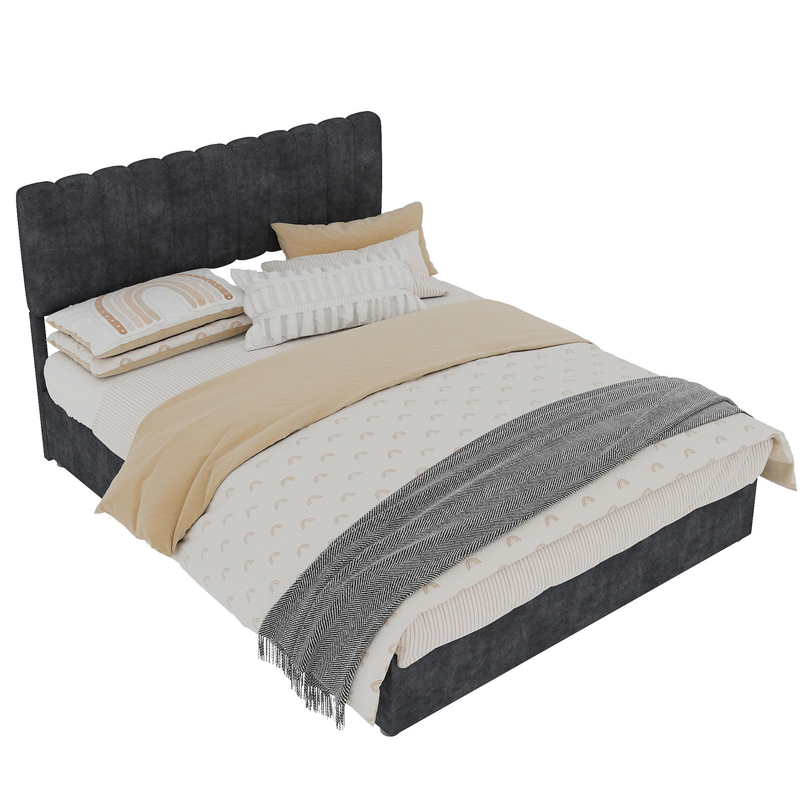 POLSTERBETT 140x200 cm Stauraum hydraulisch grau - Grau, Textil (140/200cm) - LEBENLANG