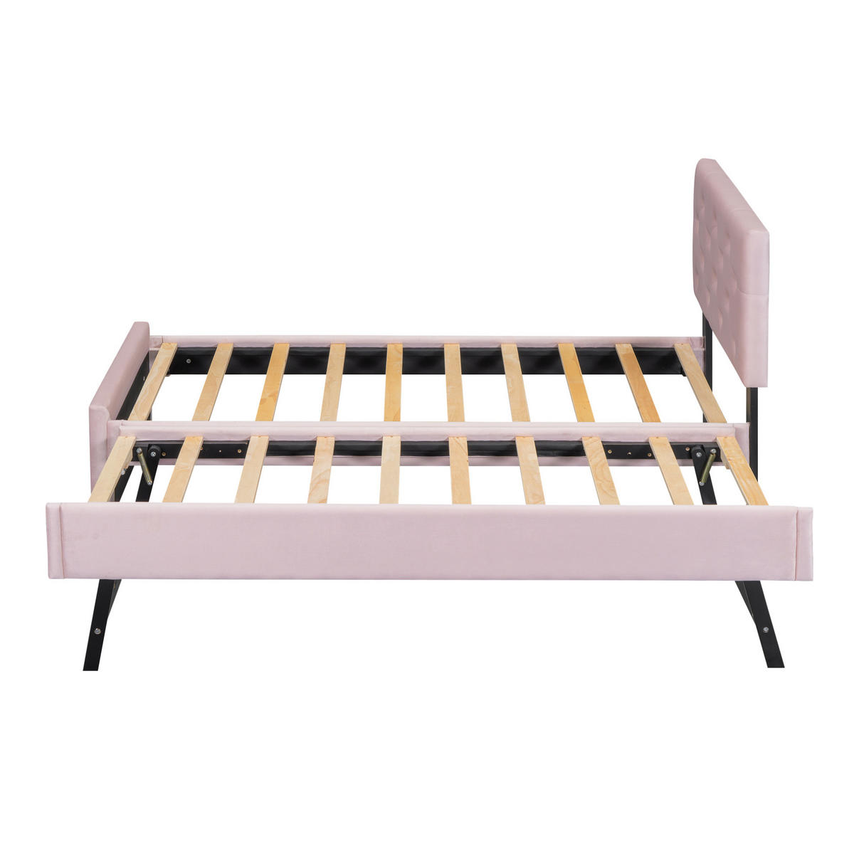 SAMT-POLSTERBETT 90/200 cm in Rosa mit Rollbett und gepolstertem Kopfteil - Rosa, Textil (90/200cm) - BEAOK