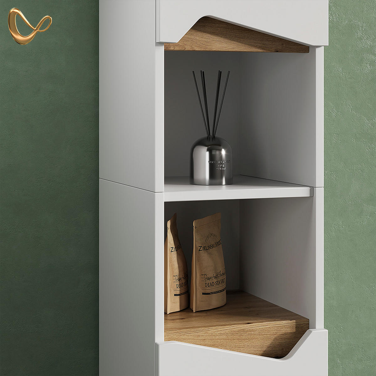 BADMÖBEL-KOMBINATION Timavo Weiß 3 Teile, mit Hochschrank - Weiß/Eiche Artisan, Holzwerkstoff (60/57/35cm) - Livinity®