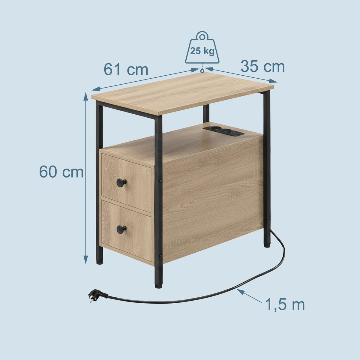BEISTELLTISCH - Hellbraun, Holzwerkstoff/Metall (60/35/61cm) - Relaxdays