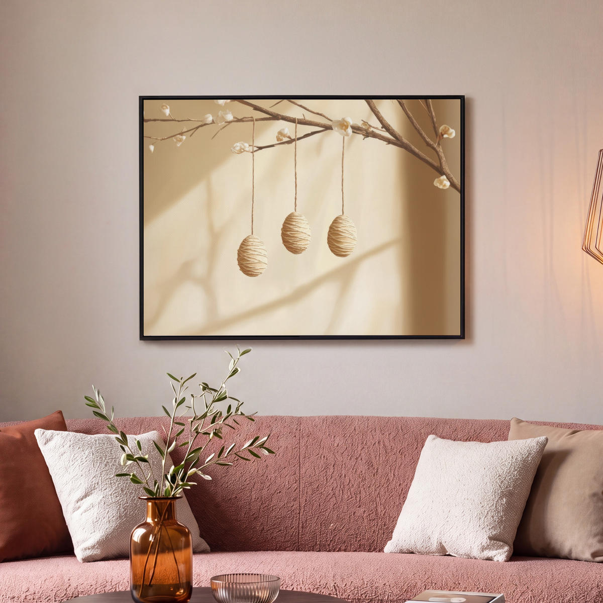 LEINWAND Bilder mit Rahmen - Beige - Osterkuchen - Eier - 80x60 - Beige, Textil (80/60cm) - MuchoWow