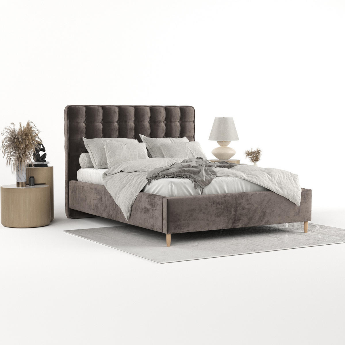 POLSTERBETT Paloma 140/200 cm Braun im Lotta Stoff - Naturfarben/Braun, Holz/Holzwerkstoff (140/200cm) - AltaBeds