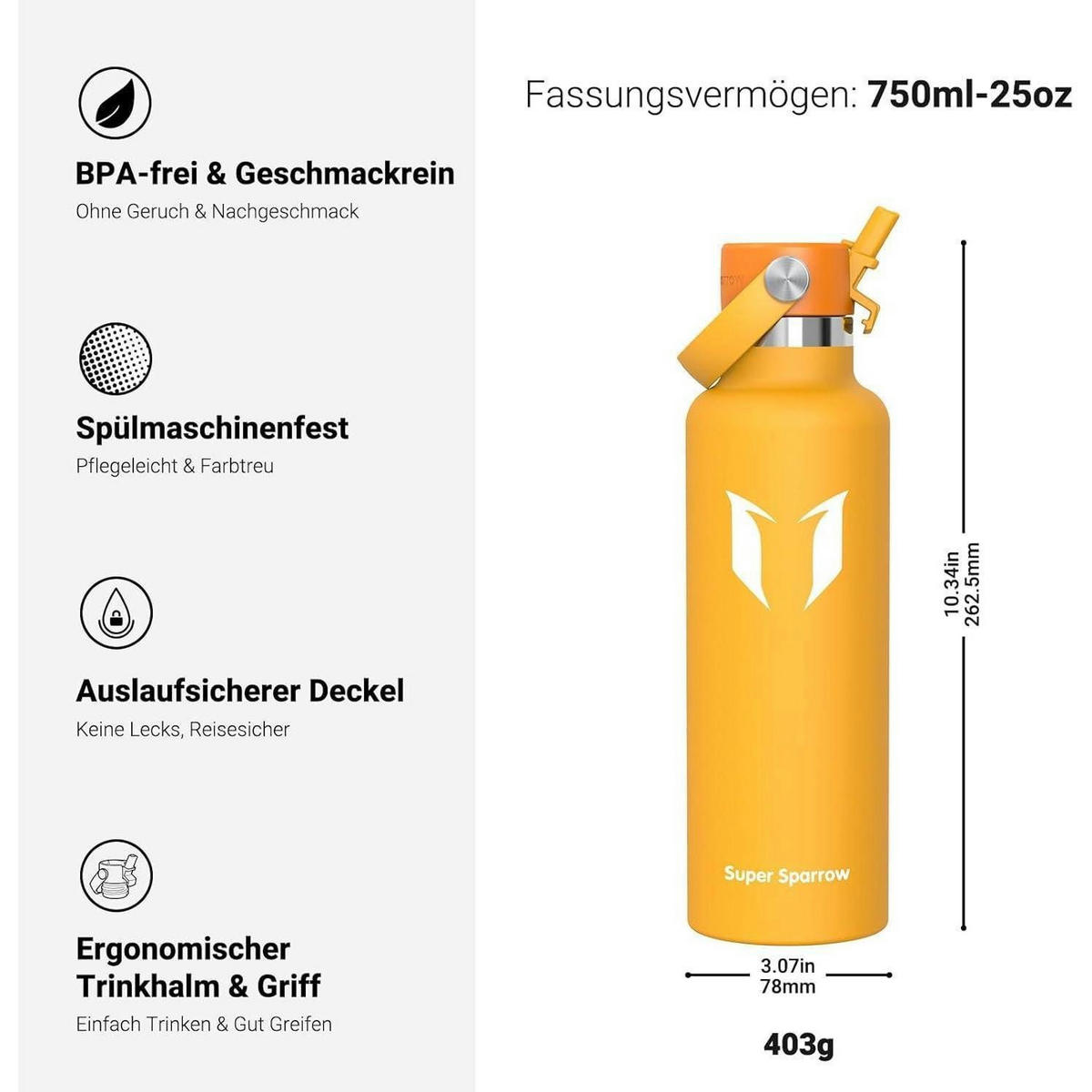 TRINKFLASCHE Edelstahl 750 ml C-Mango - Gelb, Metall (7.5/7.5cm)