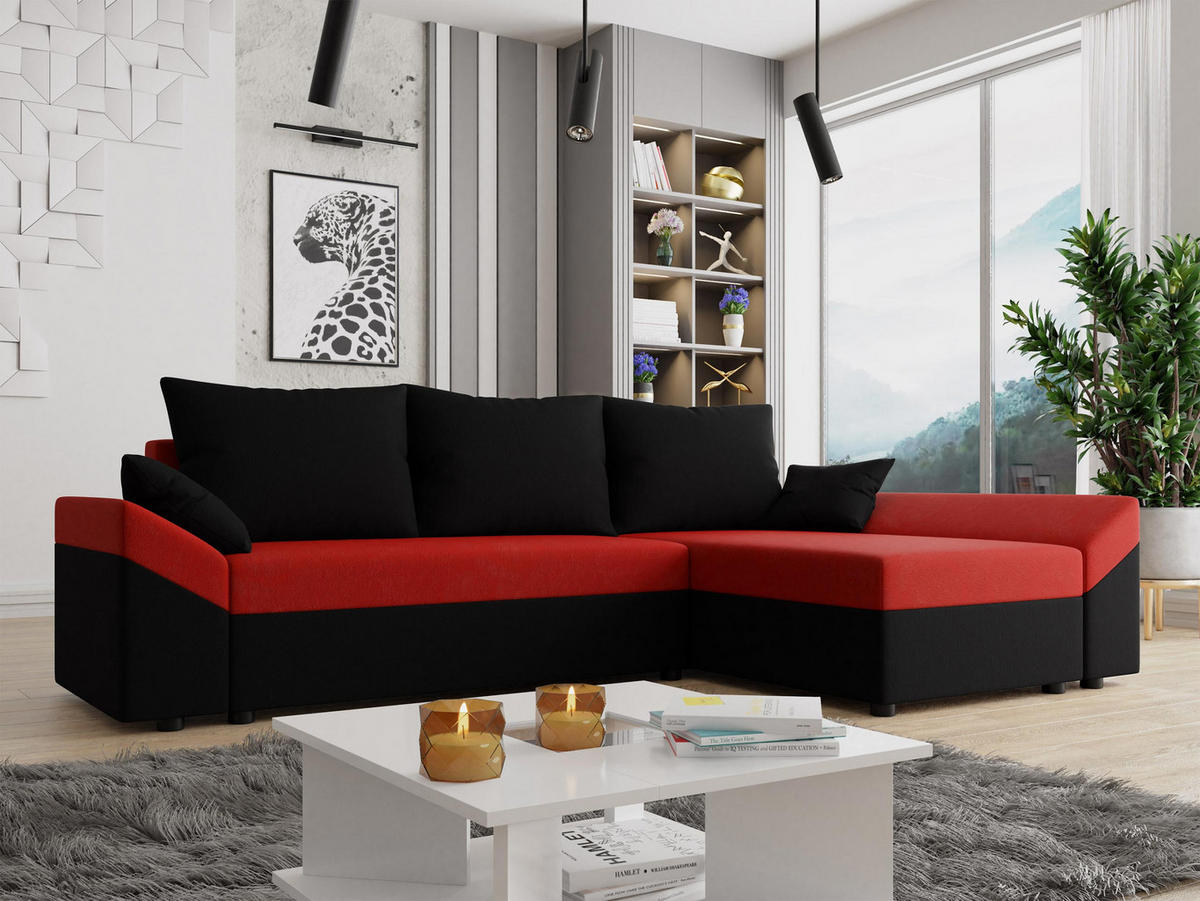 ECKSOFA Dante L - Rot/Schwarz, Holz/Kunststoff (240/140cm) - MIRJAN24