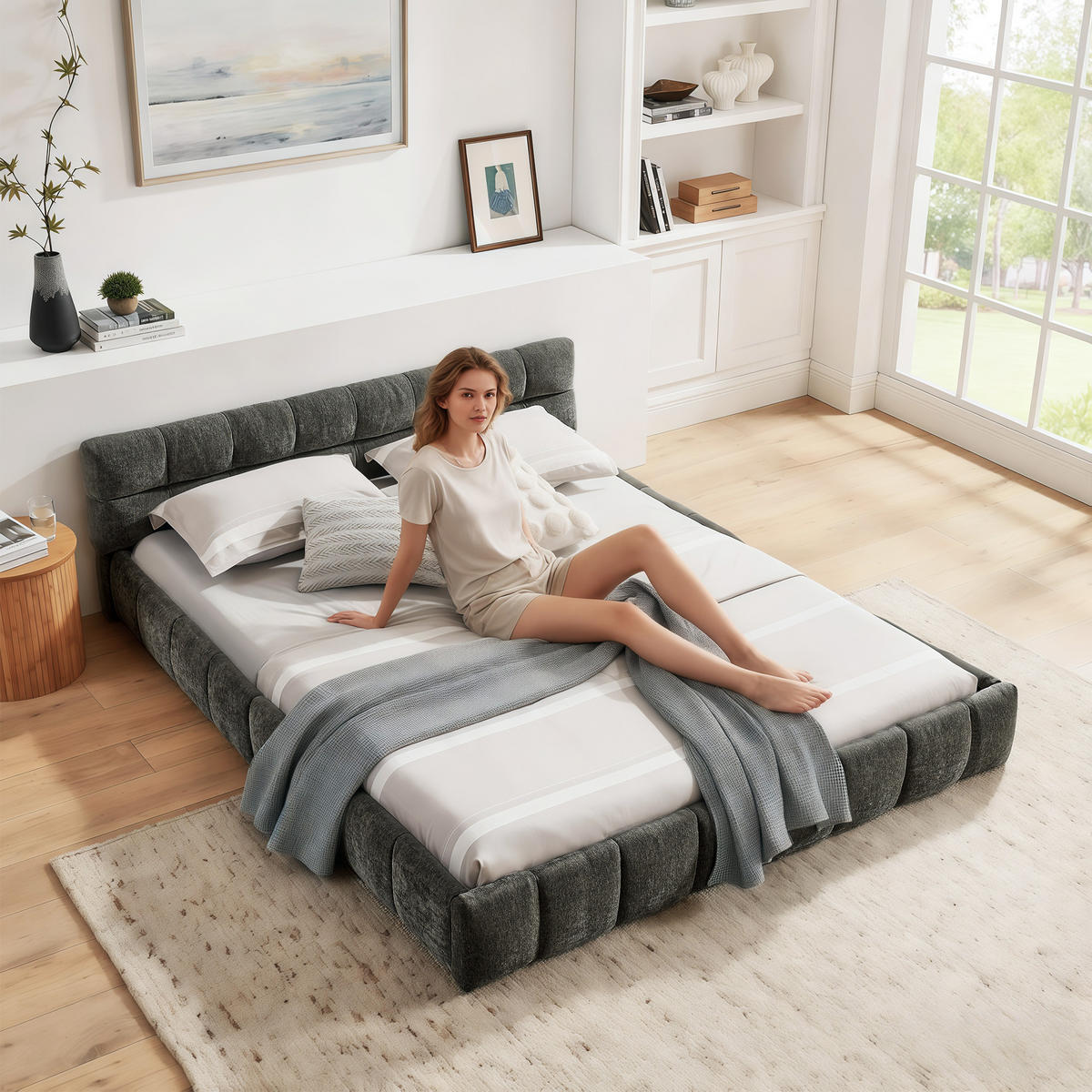 POLSTERBETT 160x200 cm Chenille grau - Dunkelgrau, Kunststoff (160/200cm) - LEBENLANG