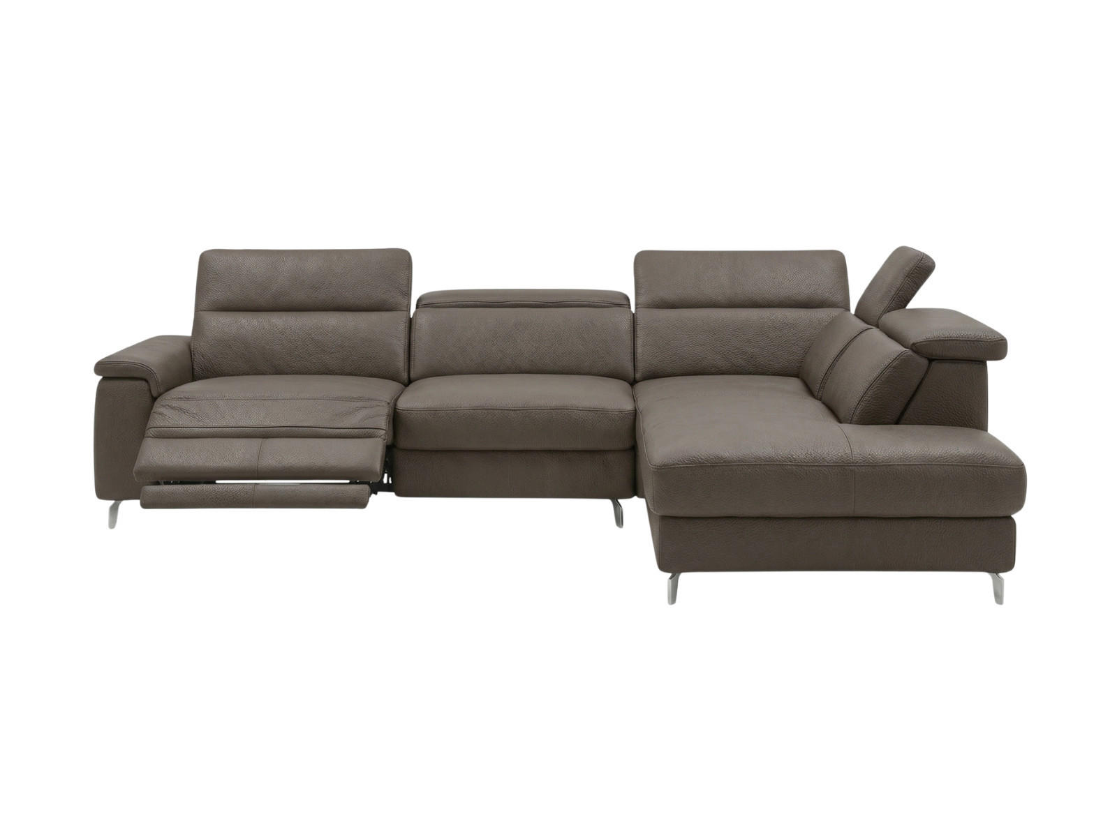 ECKSOFA Ambassador Echtleder mit 1 x Relaxfunktion Greige - Greige, Leder/Metall (272/224cm)