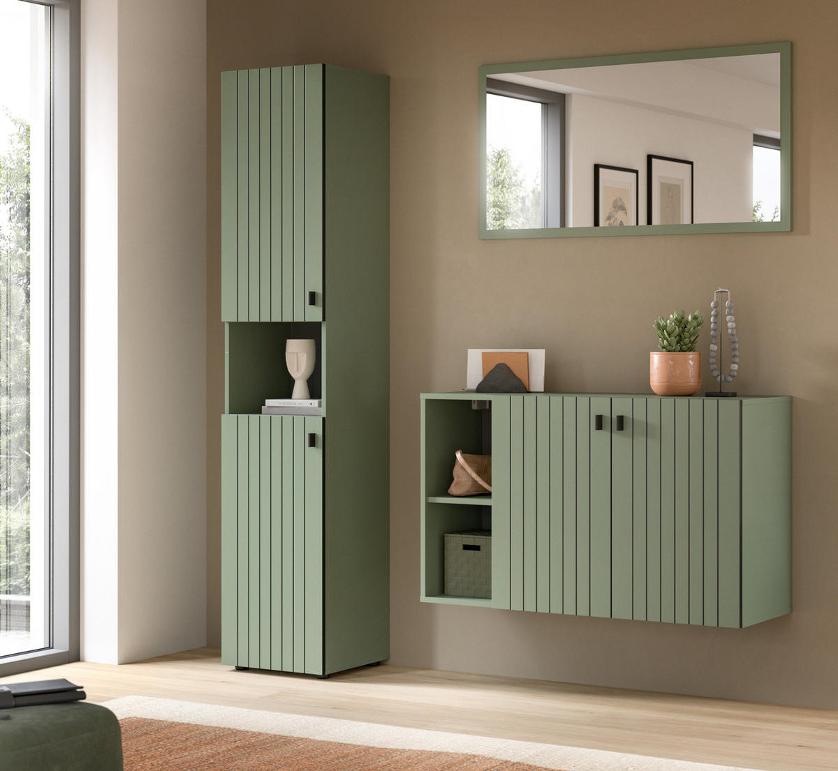 WANDSPIEGEL grün 106 x 55 cm, Garderobenspiegel mit Rahmen - Grün, Glas/Holzwerkstoff (106/55/2cm) - Inn.Furn