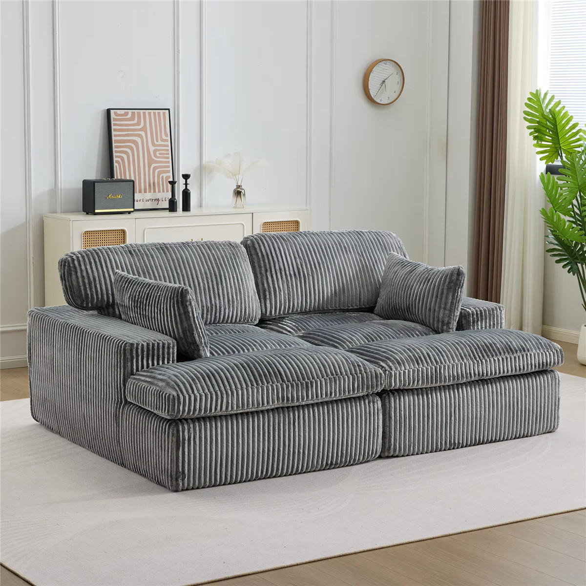 SCHLAFSOFA 2-in-1 Cord Schlafcouch mit Bettfunktion, Grau - Grau, Textil (214/89/145cm) - Kaket