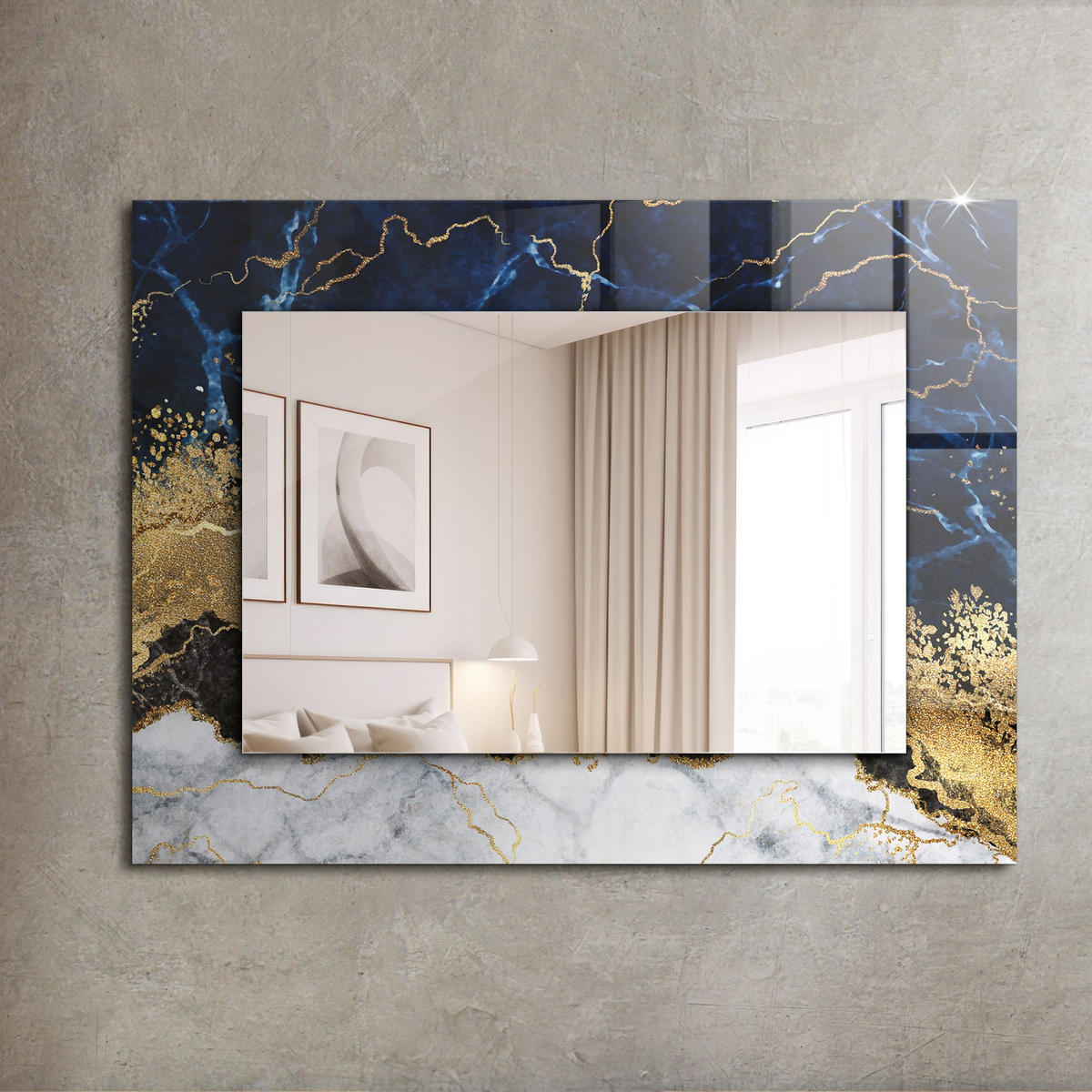 SPIEGEL 80 x 60 cm Rechteckig mit Aufdruck - Dunkelblau, Glas (80/60/0.4cm) - TULUP
