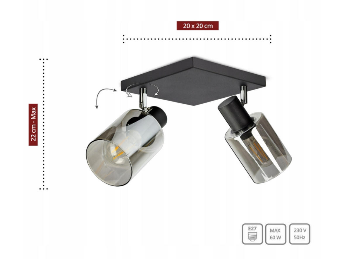 DECKENLEUCHTE TUBE - Transparent/Schwarz, Glas/Metall (20/20/22cm) - kiki design