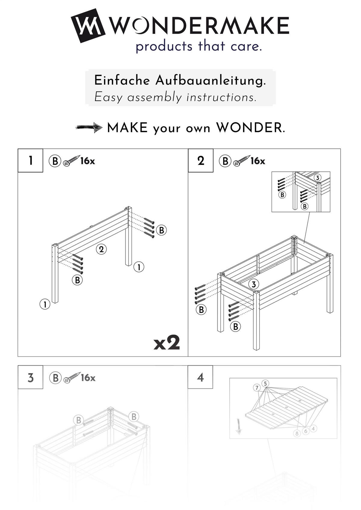 HOCHBEET aus Holz für Garten & Balkon, rechteckig mit Vlies-Folie - Weiß, Holz (124/75/63cm) - WONDERMAKE