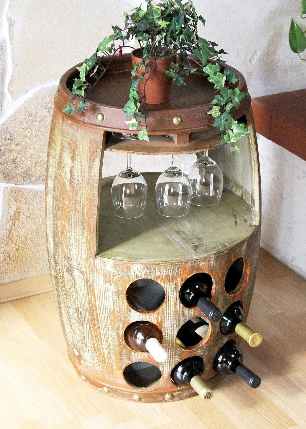 WEINREGAL Weinfass Holz Braun 48/48/70 cm - Braun, Holz (48/70/48cm) - DanDiBo