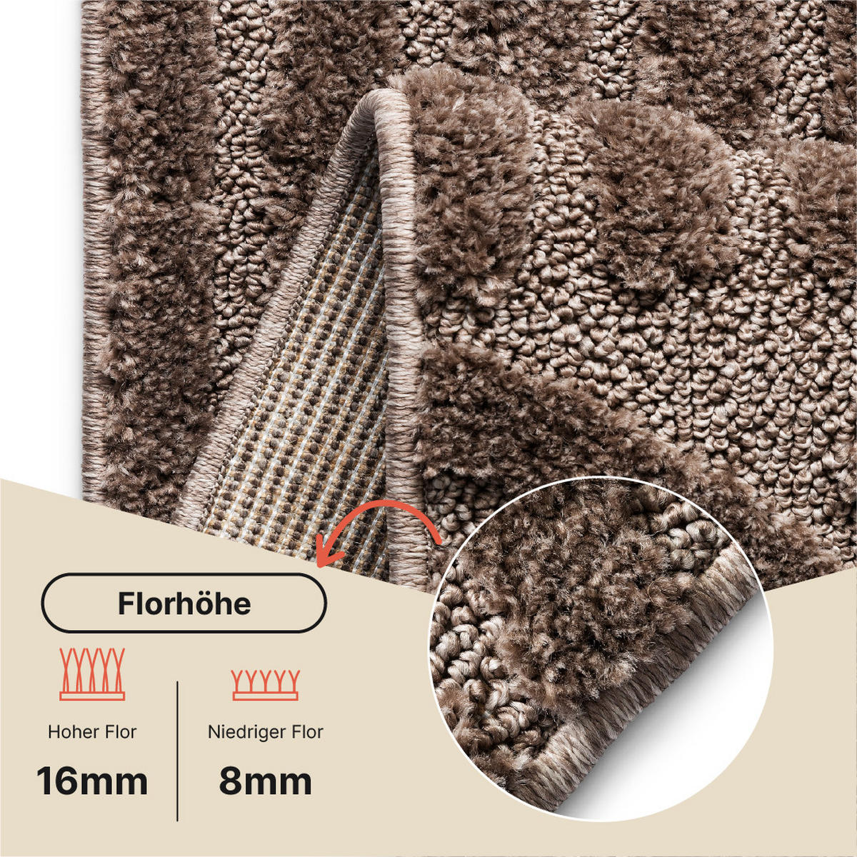 KURZFLORTEPPICH LINEA taupe Patchworkmuster 3D-Struktur 140/200 cm - Taupe, Textil (140/200cm) - Tapiso