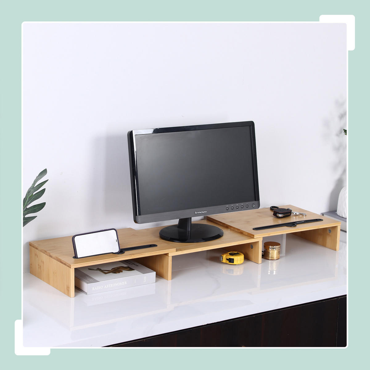 MONITORSTÄNDER - Hellbraun, Holz/Kunststoff (27/105/10cm) - Relaxdays