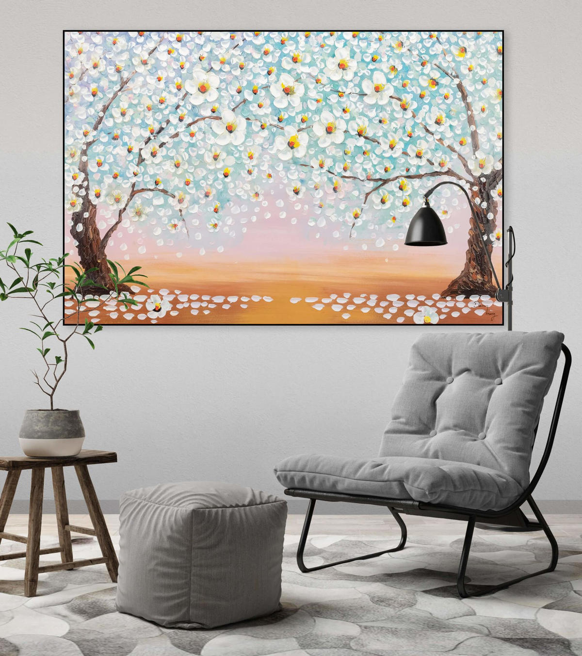ACRYLBILD HANDGEMALT 120/80 cm - Weiß/Orange, Holz/Textil (2.02/80cm) - KUNSTLOFT
