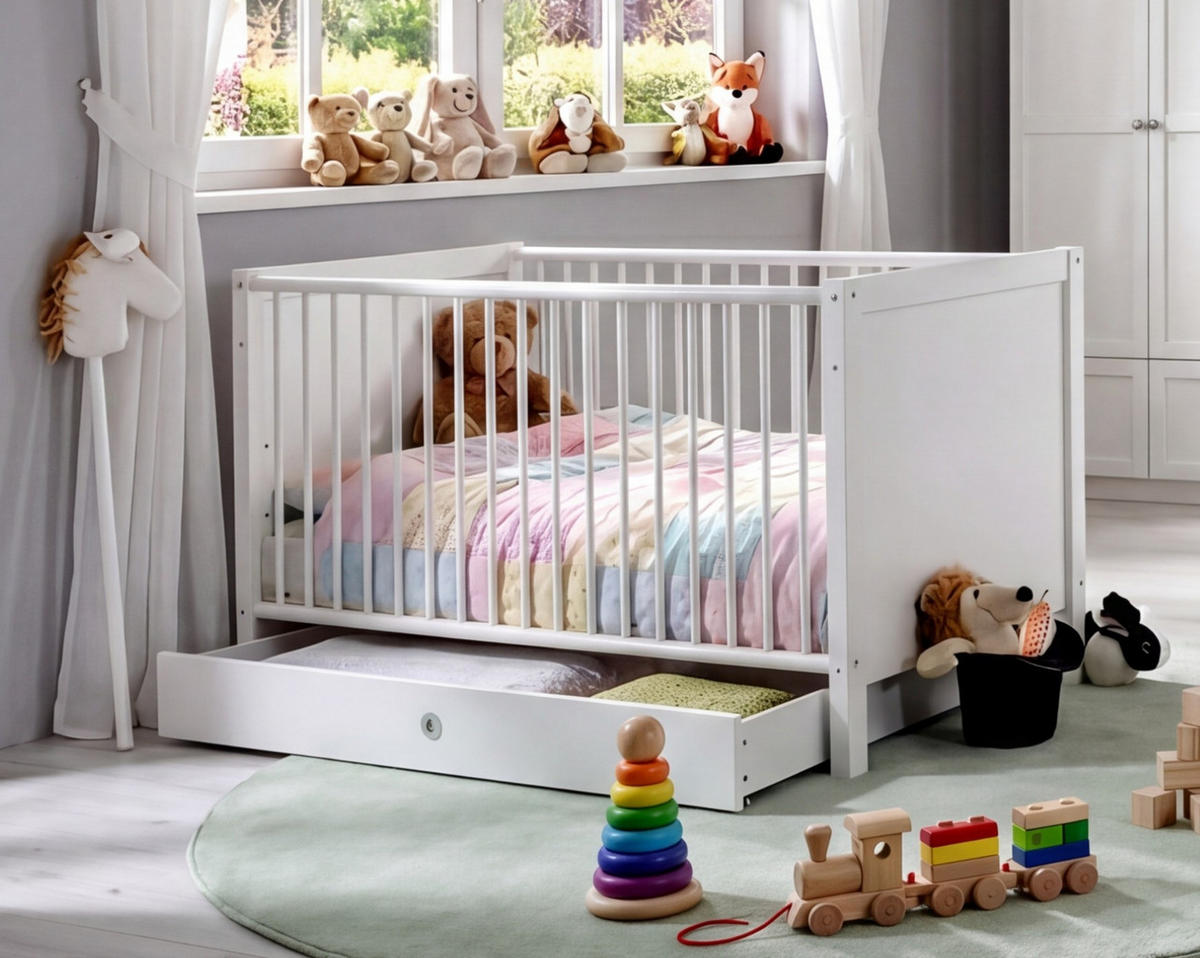 BABYZIMMER-ZUBEHÖR: Bettschubkasten für Babybett, Landhausstil Weiß / 22800-02 - Weiß, Holzwerkstoff/Metall - luma-home