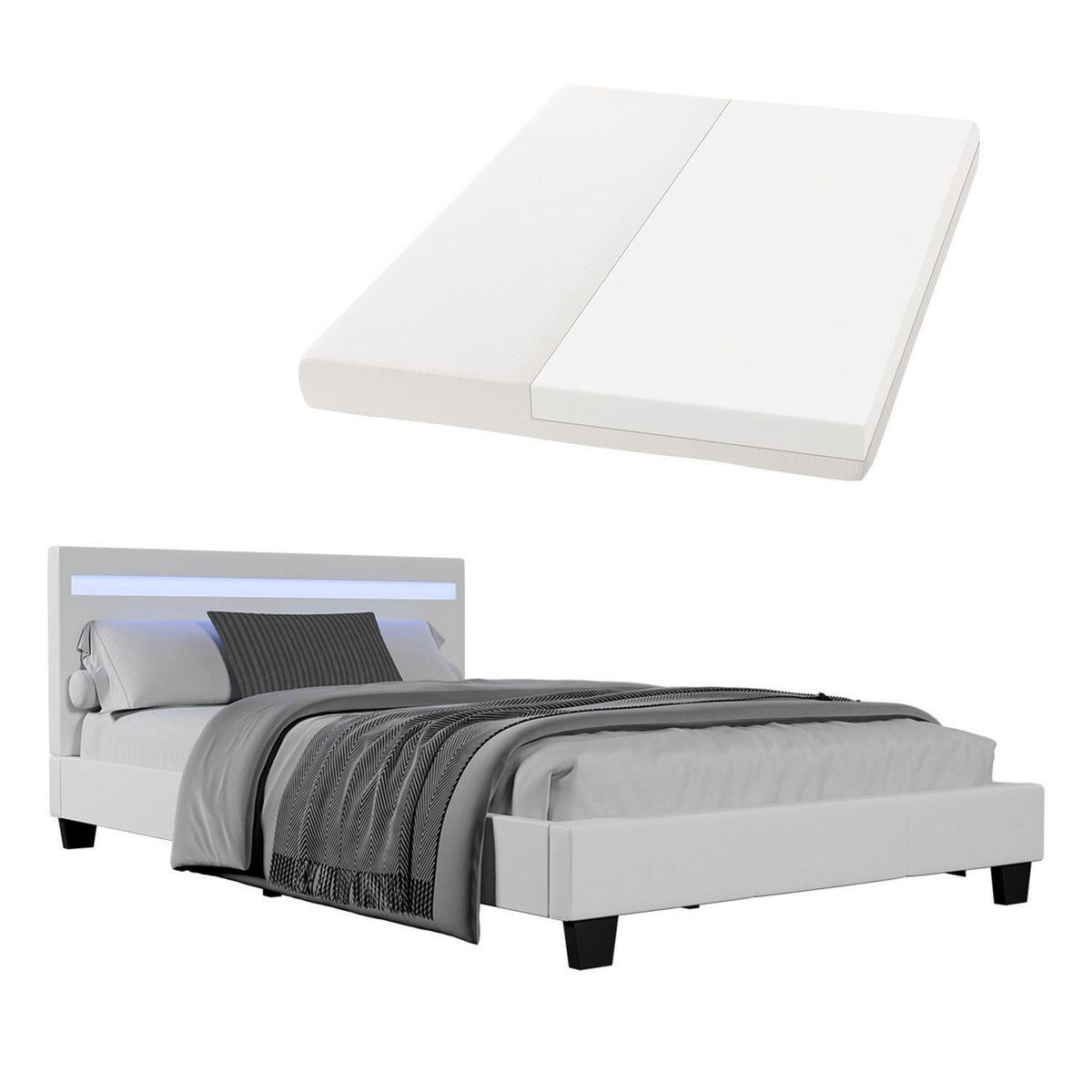 POLSTERBETT Verona mit Matratze und LED weiß 120x200cm - Weiß, Textil (120/200cm) - Juskys